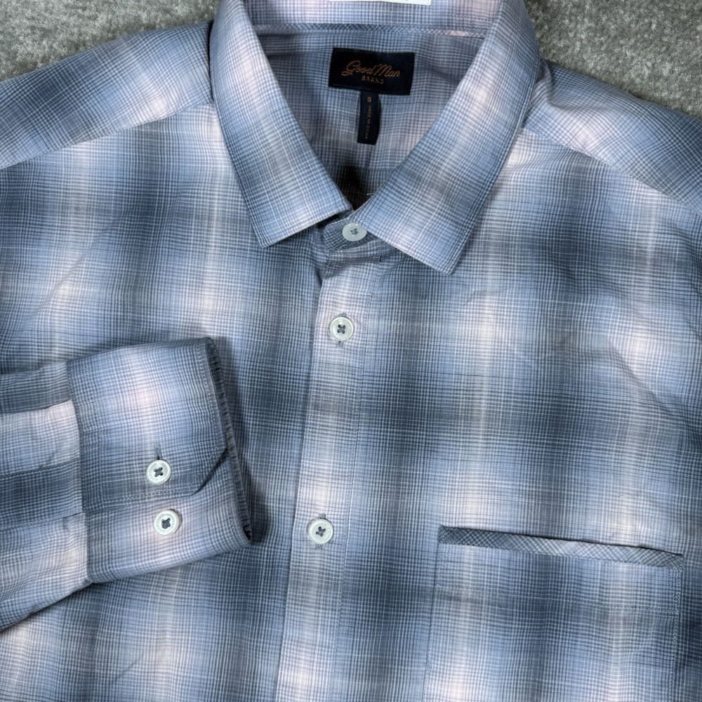 Good Man Brand Shirt Men's Small Blue Plaid Long Sleeve Button Up‎